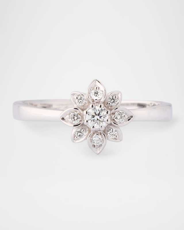 18K White Gold Diamond Flower Band Ring